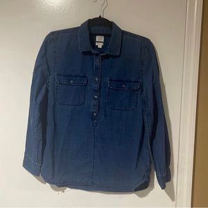J.Crew Womens LS, 1/2 Way Button Up Jeans Blouse SZ M In Excellent Condi…